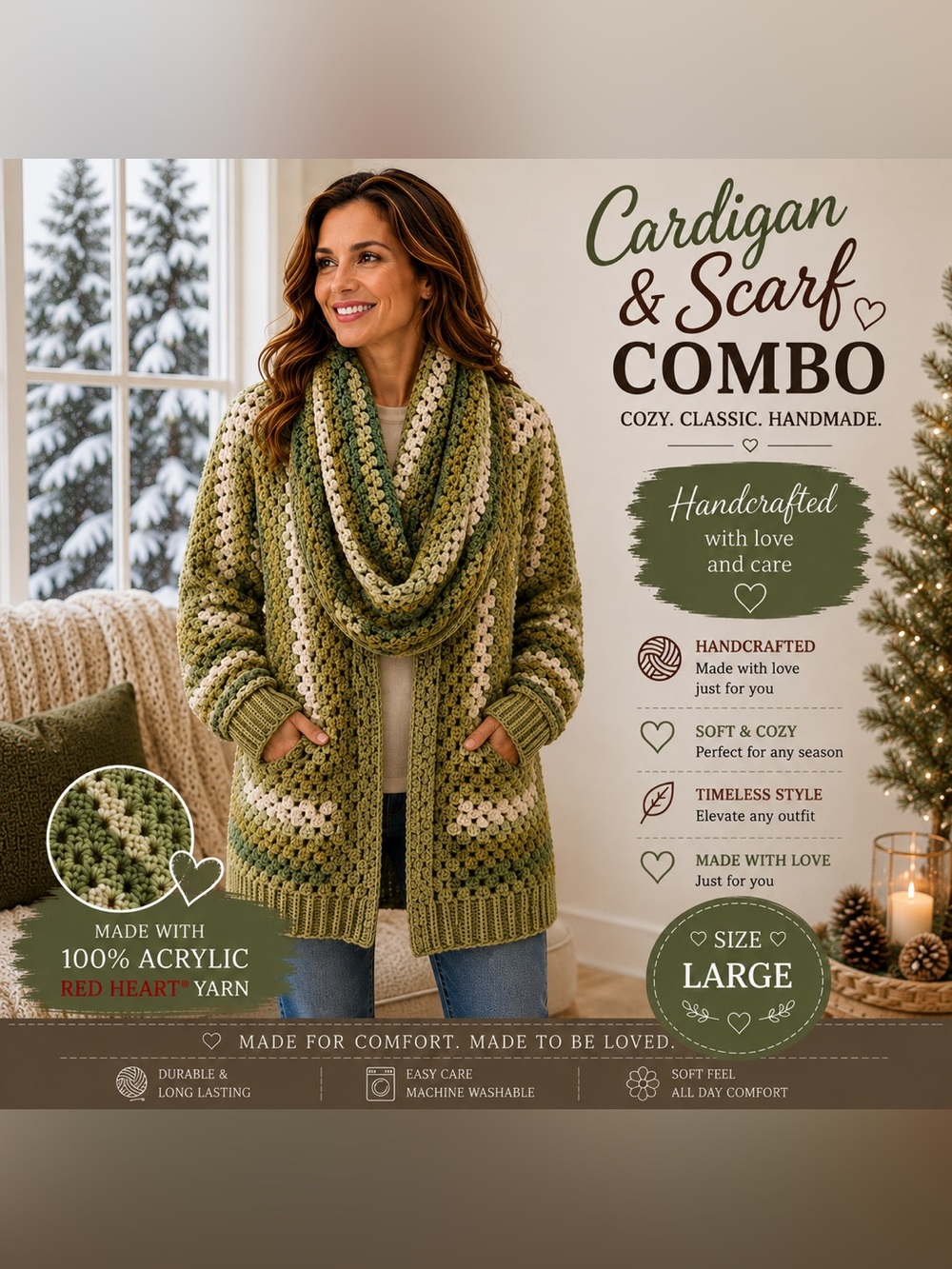 Green&Blue Women’s Cardigan&Infinity Scarf